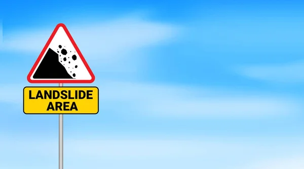 Erdrutschgebiet Mit Warnschild Und Blauem Bewölkten Himmel Hintergrund Verkehrszeichenkonzept Für — Stockfoto