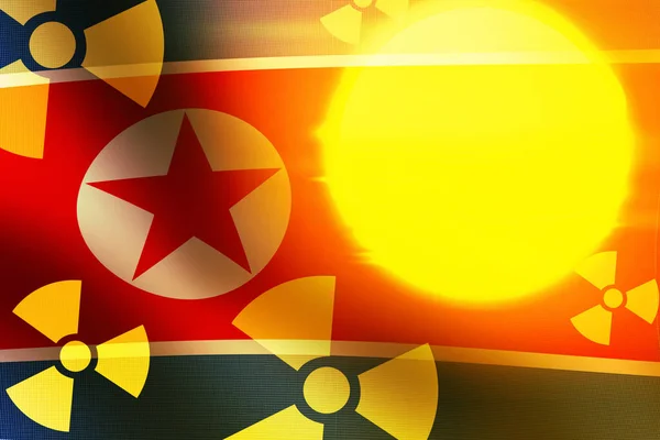 Βόρεια Κορέα Πυρηνική Χώρα Έννοια Υπόβαθρο Κυματίζει Σημαία Και Λαμπερό — Φωτογραφία Αρχείου