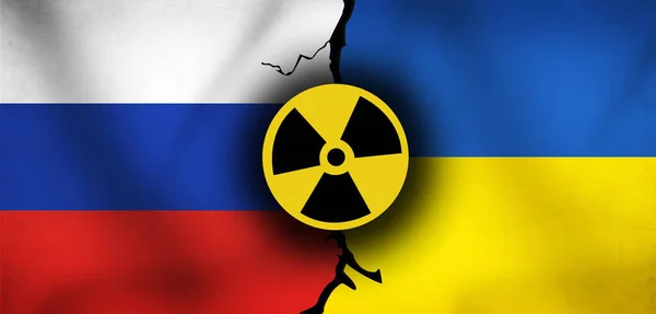 Rusia Ucrania Antecedentes Del Concepto Guerra Nuclear Con Banderas Ambos — Foto de Stock