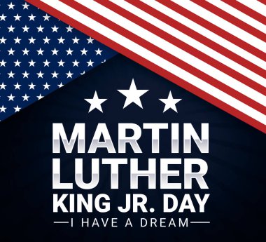Amerikan Bayrağı ve tipografisi olan Martin Luther King Jr. MLK gününü kutlarken, bir hayalim var..