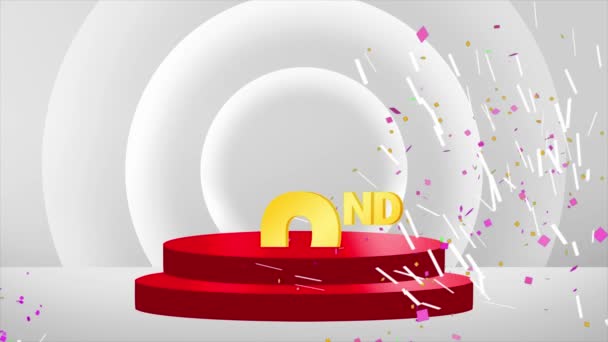 Tweede Positie Gerenderd Podium Animatie Met Rode Podium Confetti Viering — Stockvideo