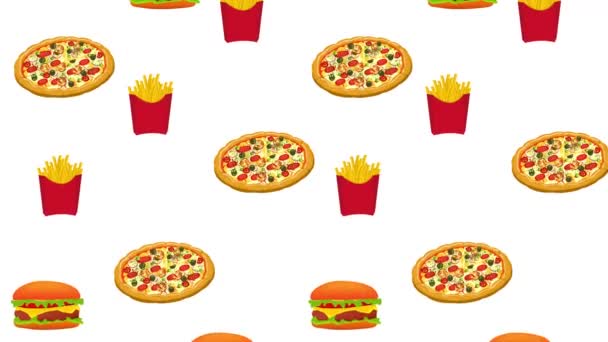 Fast Food Animasyonu Mavi Ekranlı Anahtarla Gökyüzünden Düşüyor Burger Patates — Stok video