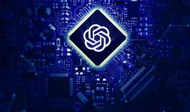 ChatGPT güç konsepti üzerinde parlayan çip ve sembol olan. Openai ve Chatgpt aracı kavramı arkaplan editörü 