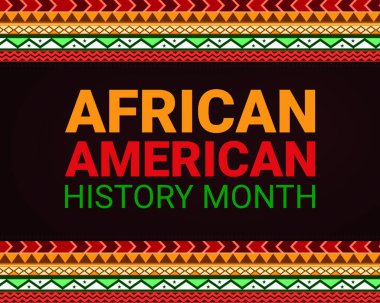 Geleneksel sınır tasarımında renkli tipografisi olan Afro-Amerikan Tarihi Ayı duvar kağıdı. Siyah geçmiş ay arkaplanı