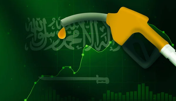 Саудівські Ціни Нафту Концептуально Пов Язані Бензиновим Соплом Розмахують Прапором — стокове фото
