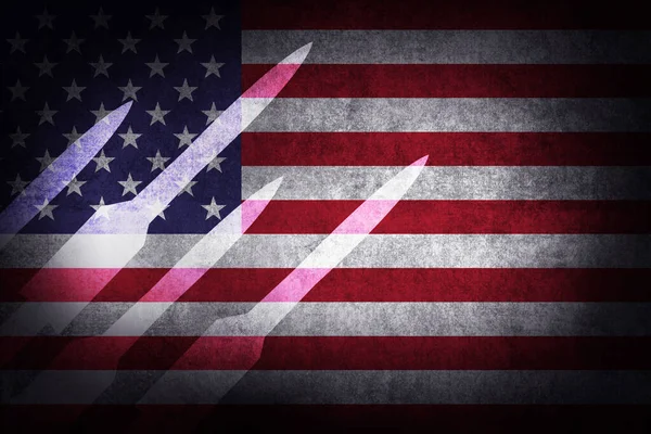 국기와 미사일 실루엣 개념의 미국의 국기와 미사일의 — 스톡 사진