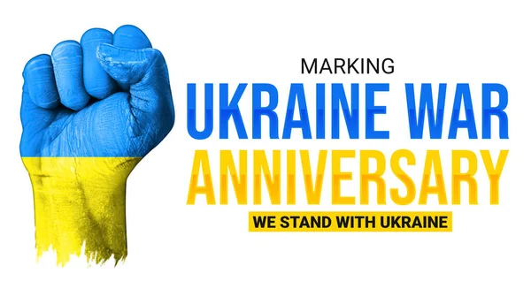 Marcando Ucrania Fondo Aniversario Guerra Con Puño Pintado Colores Bandera — Foto de Stock