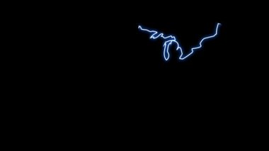 Amerikan neon haritası 4k animasyonu. Haritanın etrafında parlayan bir ışık vuruşu. ABD haritası canlandırma arkaplanı
