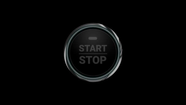 Tryck Startknappen Bilen Med Glödande Blått Ljus Animation Starta Och — Stockvideo