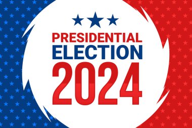 2024 Başkanlık Seçimleri arka planında yıldızlar ve vatansever kırmızı ve mavi renkler var. Seçim konsepti duvar kağıdı