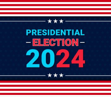 Başkanlık seçimi 2024 Amerikan kırmızı çizgili ve vatansever renklere sahip duvar kağıdı pankartı. Seçim 2024 arkaplan tasarımı