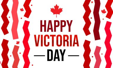 Kırmızı yapraklı ve rengarenk tasarımlı minimalist bir tasarım olan Victoria Günü 'nüz kutlu olsun. Kanada 'da bir kraliçenin gününü kutlamak, konsept tasarım