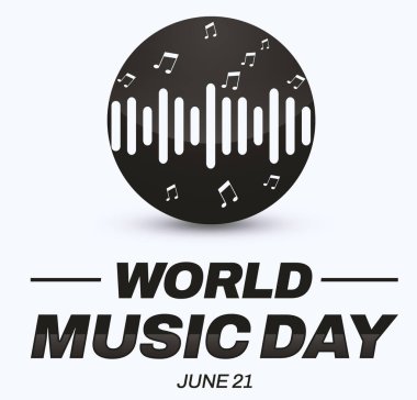 Merkezinde tipografi ve şekiller olan Dünya Müzik Günü duvar kâğıdı. 21 Haziran Dünya Müzik Günü