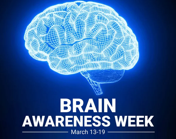 Tygodniowe Tło Świadomości Mózgu Świecącą Siecią Neurologiczną Mózgu Typografii Tydzień — Zdjęcie stockowe