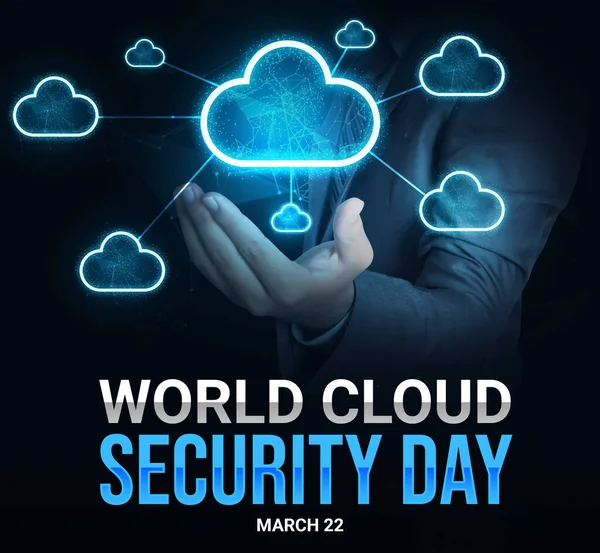 World Cloud Security Day Concetto Sfondo Con Nuvole Incandescenti Aleggiano — Foto Stock