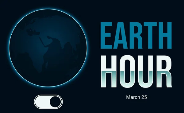 Earth Hour wallpaper with a glowing outline of the globe and typography on the side. Earth switching button background