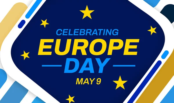 Celebrating Europe Day, wallpaper design with a blue theme and yellow stars. Europe day backdrop