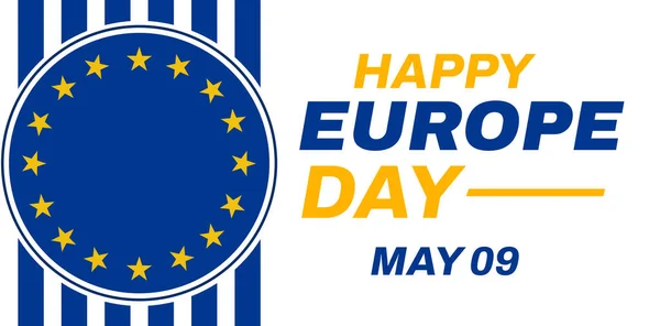 Európa Nap Háttere Kék Európai Uniós Zászlóval Oldalnézeti Tipográfiával Happy — Stock Fotó