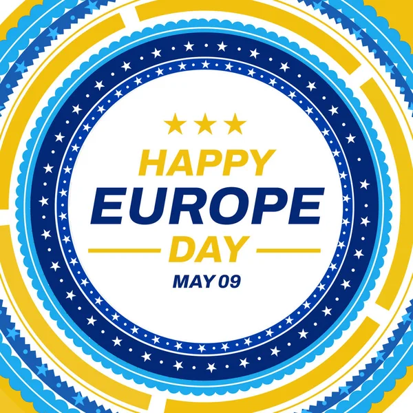 快乐的欧洲日背景设计 以明星和排字为中心 欧洲日用墙纸设计 具有旋转设计和形状 — 图库照片