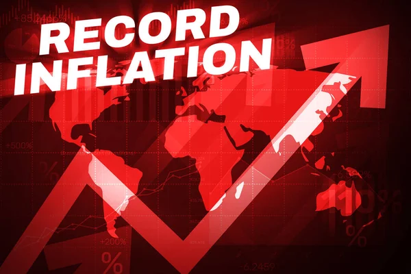 以惊人的红色和世界地图为背景的全球通货膨胀概念背景 — 图库照片