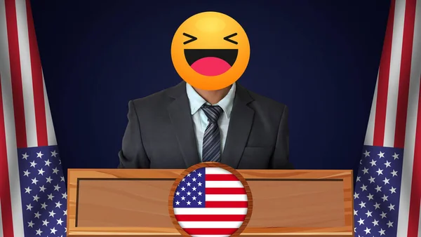 Hauska Yhdysvaltain Presidentti Konsepti Tausta Nauraa Emoji Pää Amerikan Liput — kuvapankkivalokuva