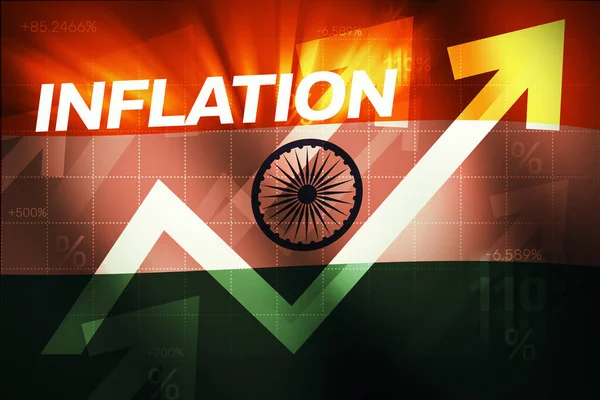 色彩艳丽的设计背景下的具有通货膨胀图形概念背景的印度国旗 印度通胀加剧 背景设计 — 图库照片