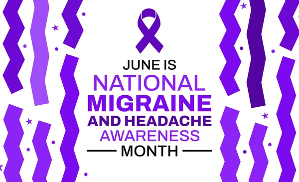 Czerwiec Narodowa Migrena Miesiąc Świadomości Bólu Głowy Fioletową Wstążką Typografią — Zdjęcie stockowe