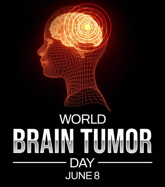 World Brain Tumor Day backdrop with glowing head and white typography. International day of brain tumor, background
