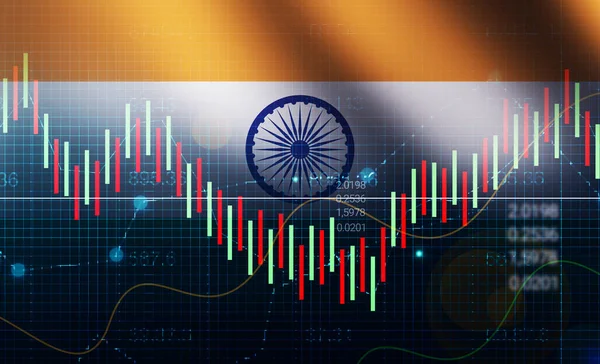 Bandera India Ondeando Telón Fondo Bolsa Gráficos Divisas Comercio Mercado —  Fotos de Stock