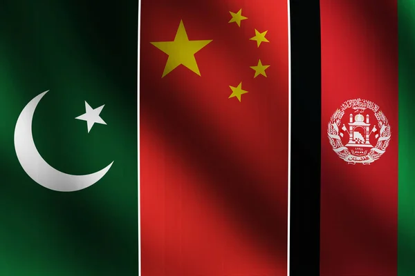 Пакистан Китай Афганістан Торгівля Концепцією Дружби Розмахуючи Прапорами Трьох Країн — стокове фото