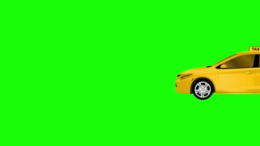 Sarı taksi vagonu 4k animasyon yeşil ekran arkaplan üzerinde pürüzsüz döngü. Modern taksi animasyonu