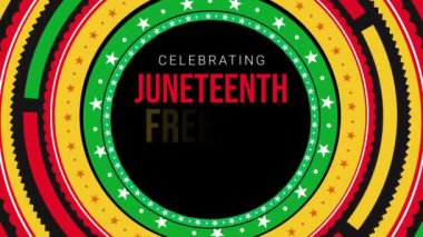 Haziran Özgürlük Günü arka plan 4K Animasyon Renkli şekiller ve merkezde tipografi