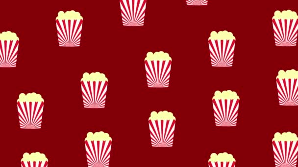 Popcorn Κύλιση Κόκκινο Φόντο Animation Σνακ Και Animation Έννοια Τροφίμων — Αρχείο Βίντεο
