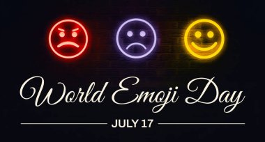 Dünya Emoji Günü duvar kâğıdı. Parlak ifadeleri ve şık tipografisi var. Emoji Günü arkaplan tasarımı