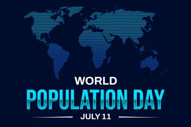 Dünya Nüfus Günü duvar kağıtları dünya haritası ve tipografisi beyazlar içinde. 11 Temmuz 'un nüfus sorunuyla ilgili farkındalığı artırdığı gözlemleniyor