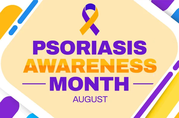 August is psoriasis awareness month with colorful ribbon and typography design.