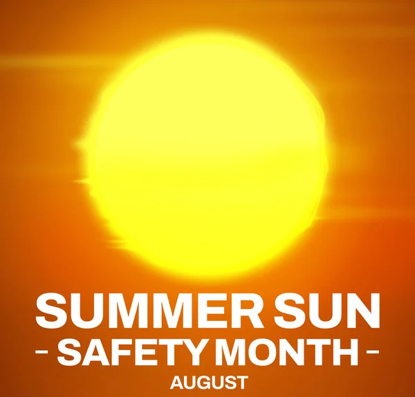 Summer Sun Safety Month Background Glowing Sun White Typography August — Stock Photo, Image