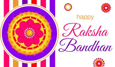 Renkli tipografi ve şekillerle mutlu Raksha Bandhan arka plan tasarımı. Kültürel ve dini festival kutlama arkaplanı