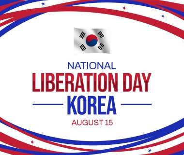 Ulusal Kurtuluş Günü Kore bayrak sallama ve renkli tasarım ile arka planda. Kore Kurtuluş Günü fon tasarımı