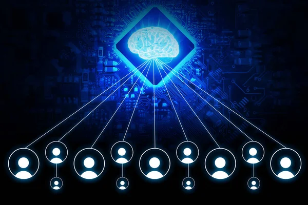 Kunstmatige Intelligentie Hersenen Controleren Mensen Concept Achtergrond Met Technologie Verlichting — Stockfoto