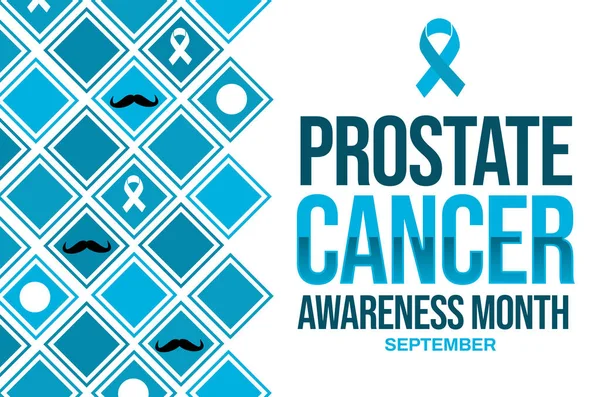 Prostate Cancer awareness month background design with ribbon, moustache and typography. September is prostate cancer awareness month, backdrop