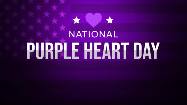 Purple Heart Day Backdrop Design Patriotic Animation American Flag Typography — Stock Video