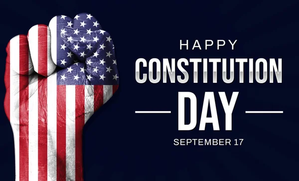 美国宪法日快乐的背景设计 侧边有粉刷过的拳头和排字的问候 9月17日是美国宪法日 — 图库照片