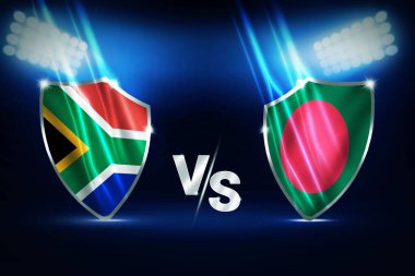 Güney Afrika, Bangladeş kriket maçının arka planında, stadyum ışıkları karanlıkta.