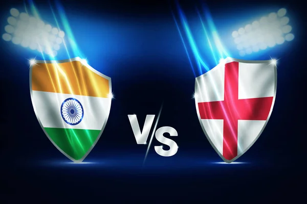 India Inghilterra Campionato Sfondo Con Luci Dello Stadio Bandiere Sventolanti — Foto Stock