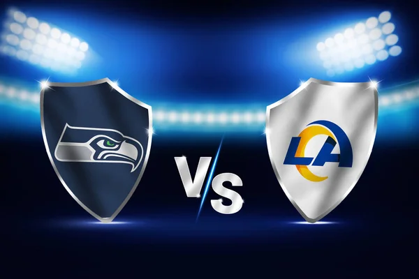 stock image Seahawks Vs Rams preseason match concept fixture design with stadium lights, sports editorial