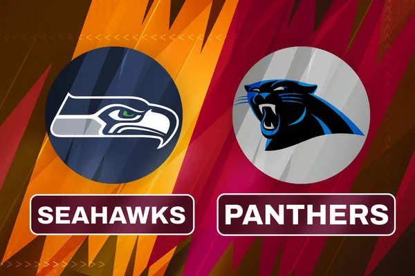 Seahawks Panthers Fotbal Zápas Utkání Design Žhnoucí Barevné Tvary Sportovní — Stock fotografie