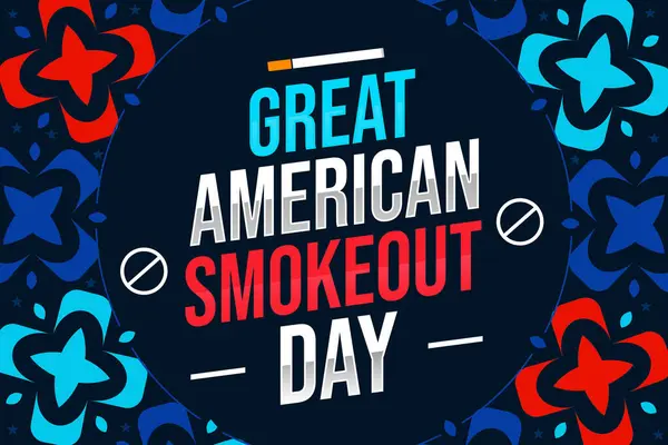Great American Smokeout Day Wallpaper with blue shapes and typography design in the center. 3rd Thursday in novbember is observed as smokeout day