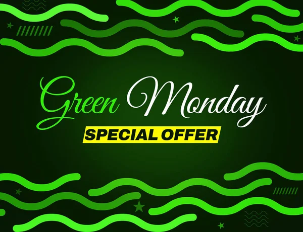 Green Monday Special Offer background design with colorful shapes and typography in the center.