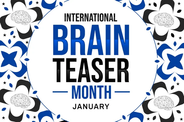 January is International Brain Teaser Month, background design with colorful blue shapes and typography